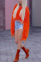 Fashionable Sequined Tassel Loose Long-sleeved Knit Sweater