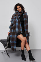 Plaid Wool Scarf Attached Relaxed Overcoat