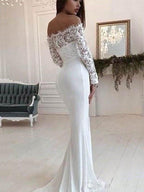 Autumn Women Clothing Off Shoulder Lace Long Sleeve Dress Mop Wedding Dress