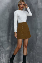 High Waist Button Short A-line Skirt