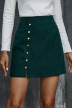 High Waist Button Short A-line Skirt