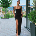 Chic Square Neck High Slit Bodycon Sleeveless Formal Maxi Dress - Black