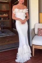 Sexy Ruffled Backless Spaghetti Strap Formal Dress
