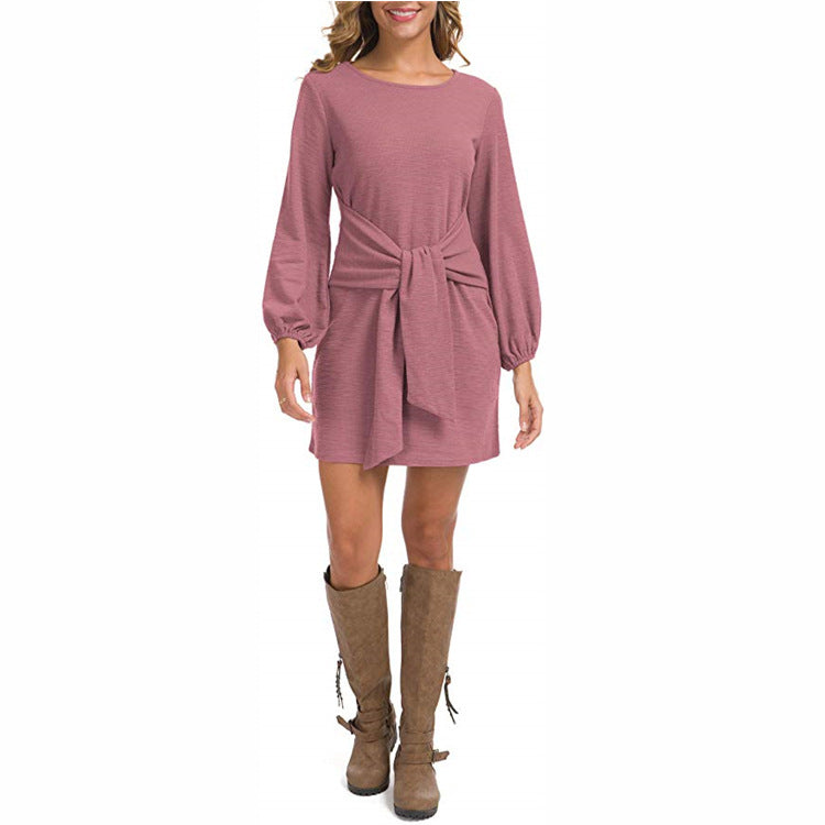 Mithra Tie Front Knit Dress Dusty Pink