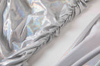 Slant Shoulder Asymmetrical Design Pleated Slim Fit Hip Silver Dress