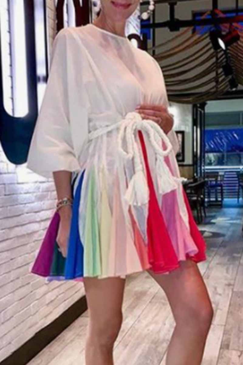 Florcoo Colorful 3/4 Sleeve Mini Dress