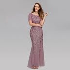 Banquet Host Slim Mesh Sequ Evening Dress Fishtail Dress for