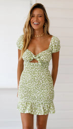 Lay Low Smocked Gingham Tie Front Dress Sage