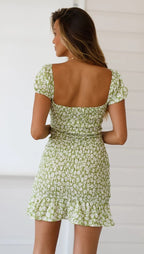 Lay Low Smocked Gingham Tie Front Dress Sage
