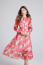 Gorgeous Red Flower Print Elegant High End Dress Sling Set