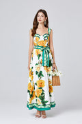 Printed Three Dimensional Chest Pad Sling Dress Slim Fit High Waist Large Swing Dress