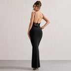 Lace Backless Sling Pockets Collar Dress Hip Dress