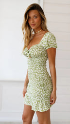 Lay Low Smocked Gingham Tie Front Dress Sage