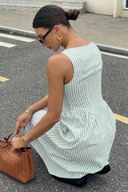 Elegant Striped Square Neck Vacation Dress