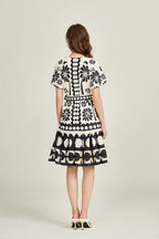 Elegant Crew Neck Short Sleeve Belted A Line Dress