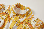 Printed Belted Button A Line Dress