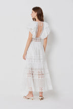 Cool Cotton Stitching Lace Hollow Dress Sleeve Dress