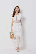 Cool Cotton Stitching Lace Hollow Dress Sleeve Dress