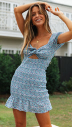 Zayne Cotton Smocked Gingham Tie Front Dress