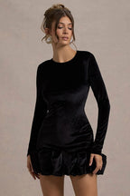 Velvet Ruffle Hem Party Dress