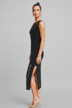 Breclk Beaded Openwork Sleeveless Midi Dress