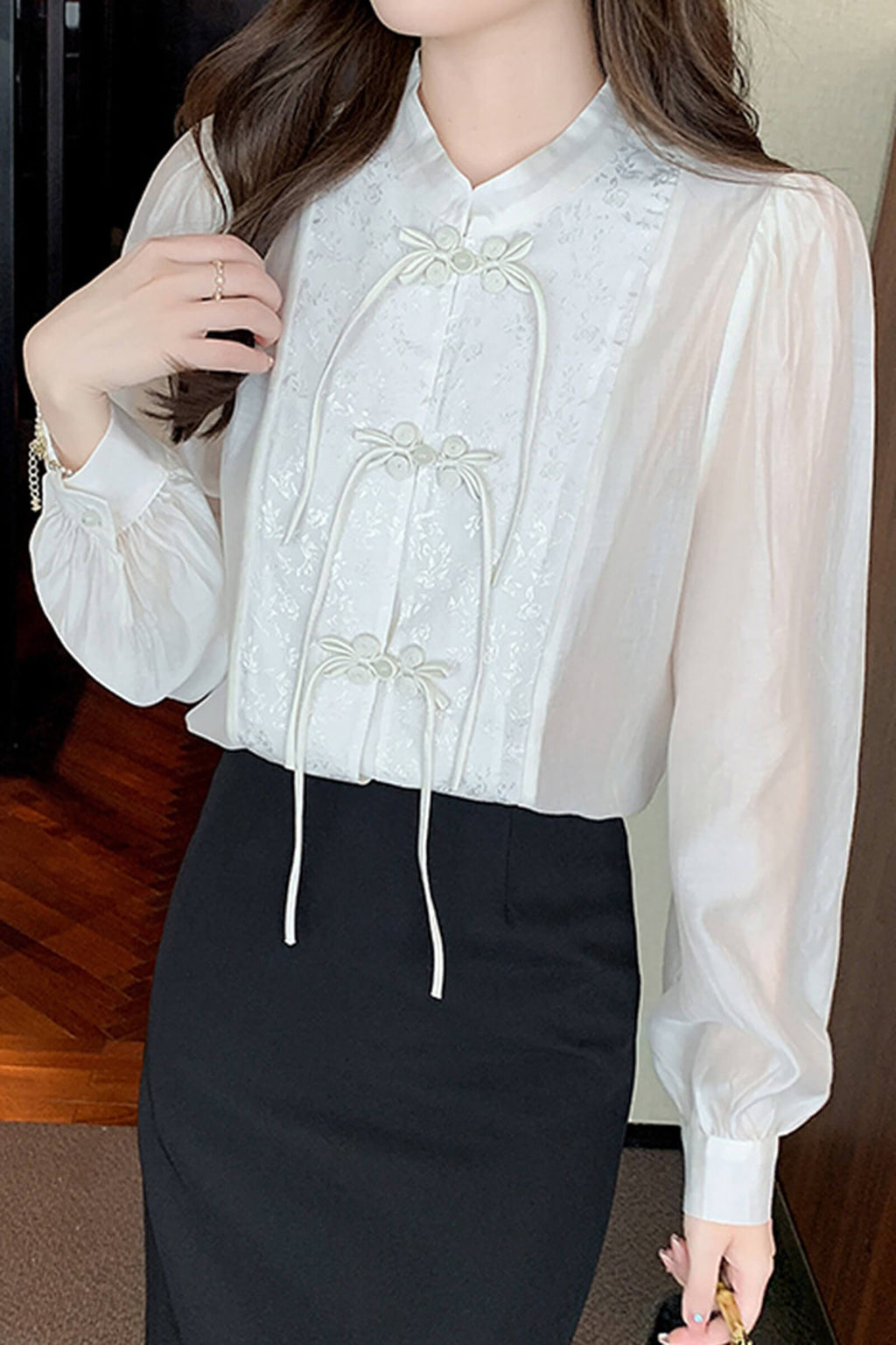 Beige Splice Buckle Shirt