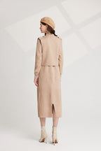 Thickened Distinctive Semi High Neck Base Knitted Vest Long Sleeved Dress Two Piece Set