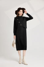 Thickened Distinctive Semi High Neck Base Knitted Vest Long Sleeved Dress Two Piece Set