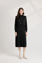 Thickened Distinctive Semi High Neck Base Knitted Vest Long Sleeved Dress Two Piece Set