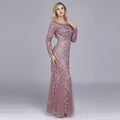 Multi - Color Long Sleeve round Neck Fishtail Banquet Evening Dress for