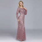 Multi - Color Long Sleeve round Neck Fishtail Banquet Evening Dress for