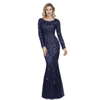Multi - Color Long Sleeve round Neck Fishtail Banquet Evening Dress for