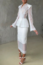 Perfectly Shaped Organza High Rise Side Zipper Pencil Midi Skirt