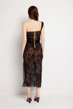 Fishbone Lace Gauze Slit Slim Dress