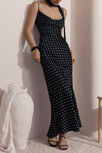 Elegant Polka Dot Cowl Neck Maxi Dress