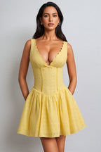 Averid Yellow Anglaise Bow A-Line Mini Dress