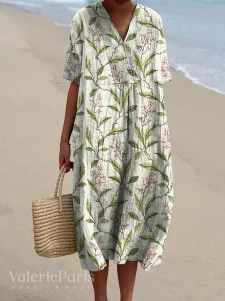 Ramona Statement Floral Print Cotton and Linen Dress Boutique Collection