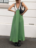 Splicing Chic V - neck Contrasting Color Dress