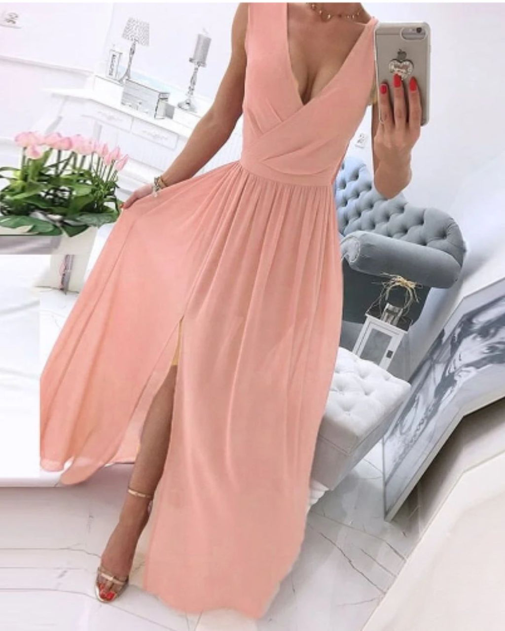Julia Chic Sleeveless Beach Dress for Women with a Deep V Neck Premium Wardrobe Essential