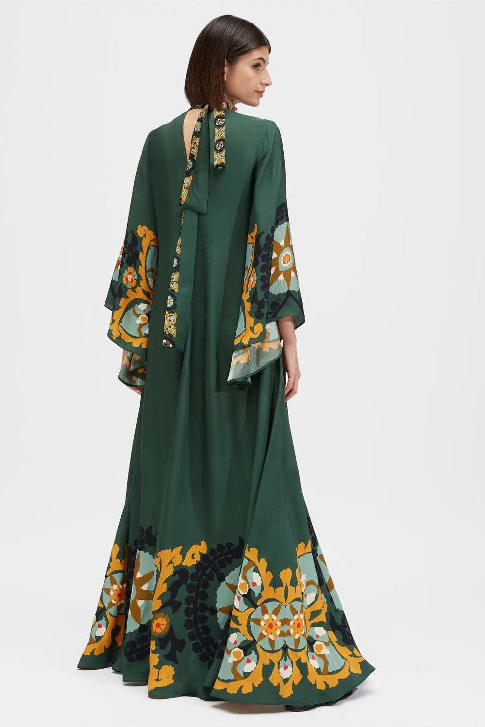 Milagros Exclusive Magnifico Printed Maxi Dress Green Boutique Collection