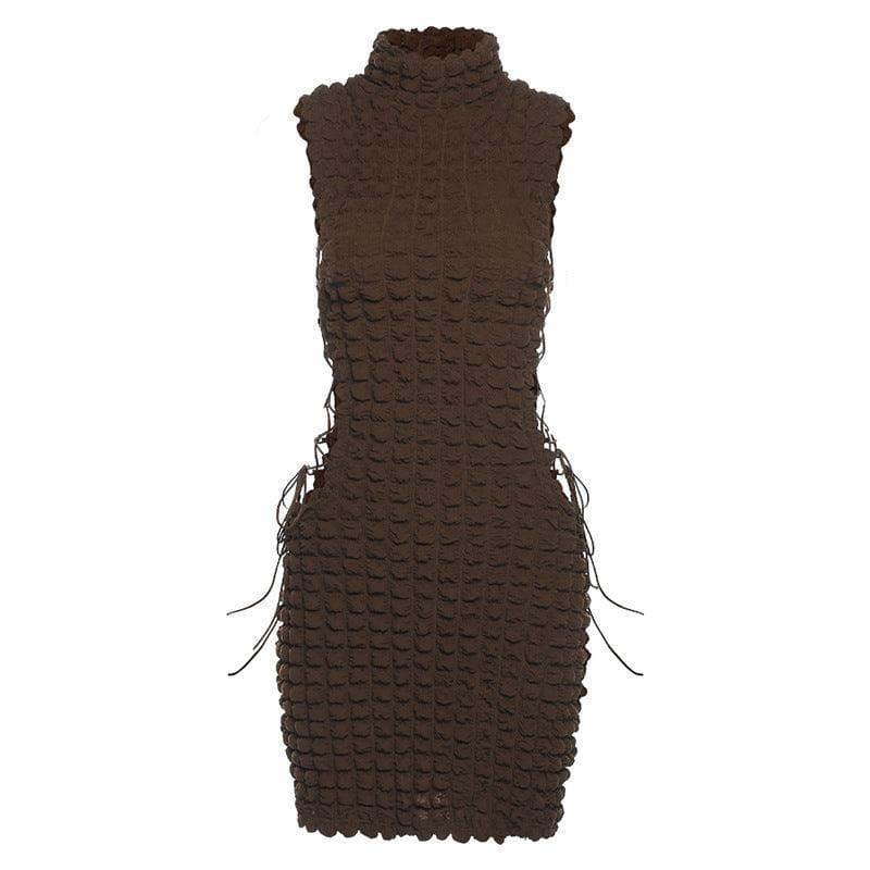 Sleeveless high neck lace up side mini dress