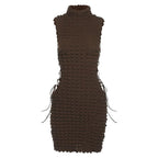 Sleeveless high neck lace up side mini dress