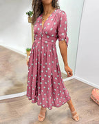Soledad Aesthetic V Neck Dress with Polka Dots Evening Wear Edit