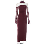 Hudson Maxi Dress With Stole And Gloves Maroon