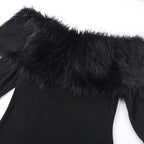 Onyx Fur Midi Dress Black