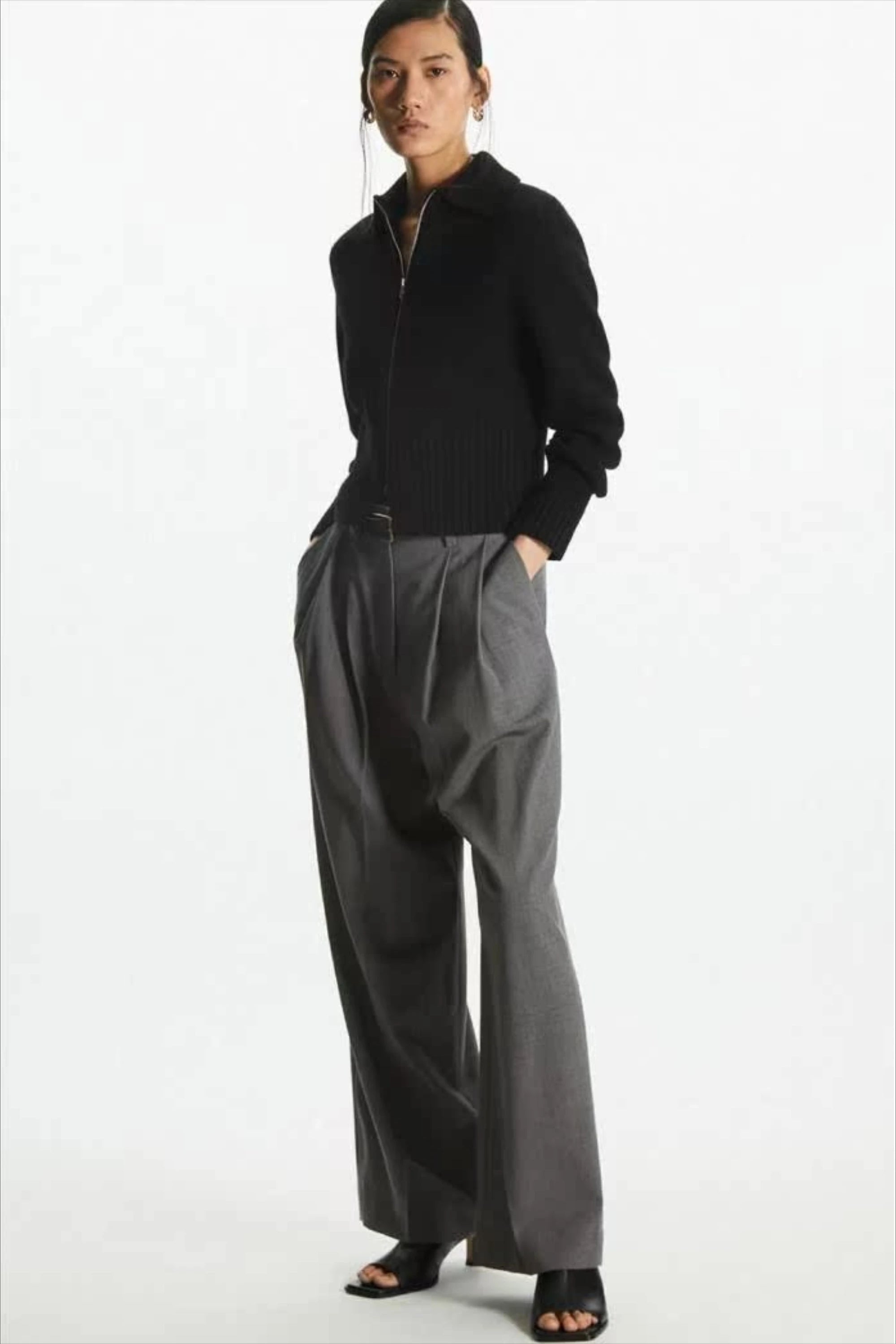 Wool Blend Short Open-Neck Cardigan