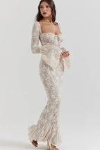 Sexy Square Collar Long Sleeve Maxi Dress