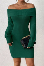 Long Sleeve Off Shoulder Slim Fit Knit Sweater Dress