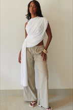 Chic Irregular Solid Ruched Sleeveless Blouse