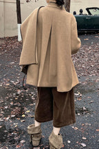 Color Block Cowl Neck Asymmetrical Coat